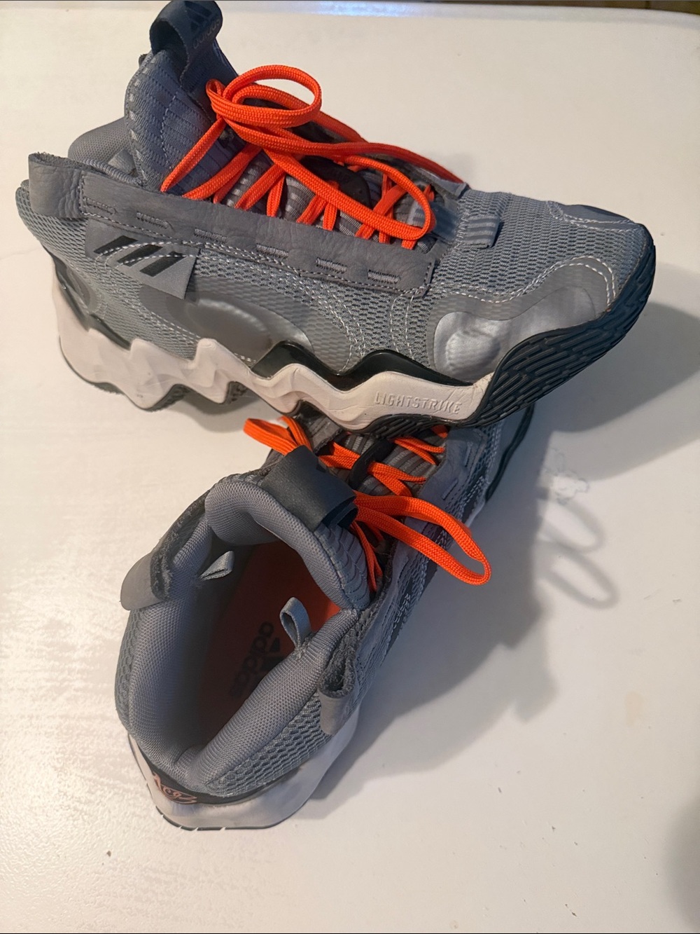 adidas Kids Gray Sneakers with Bright Orange Laces